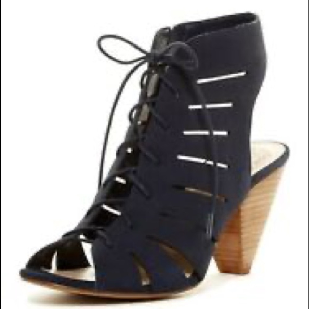 Vince Camuto Estie navy suede lace up cutout open toe heels